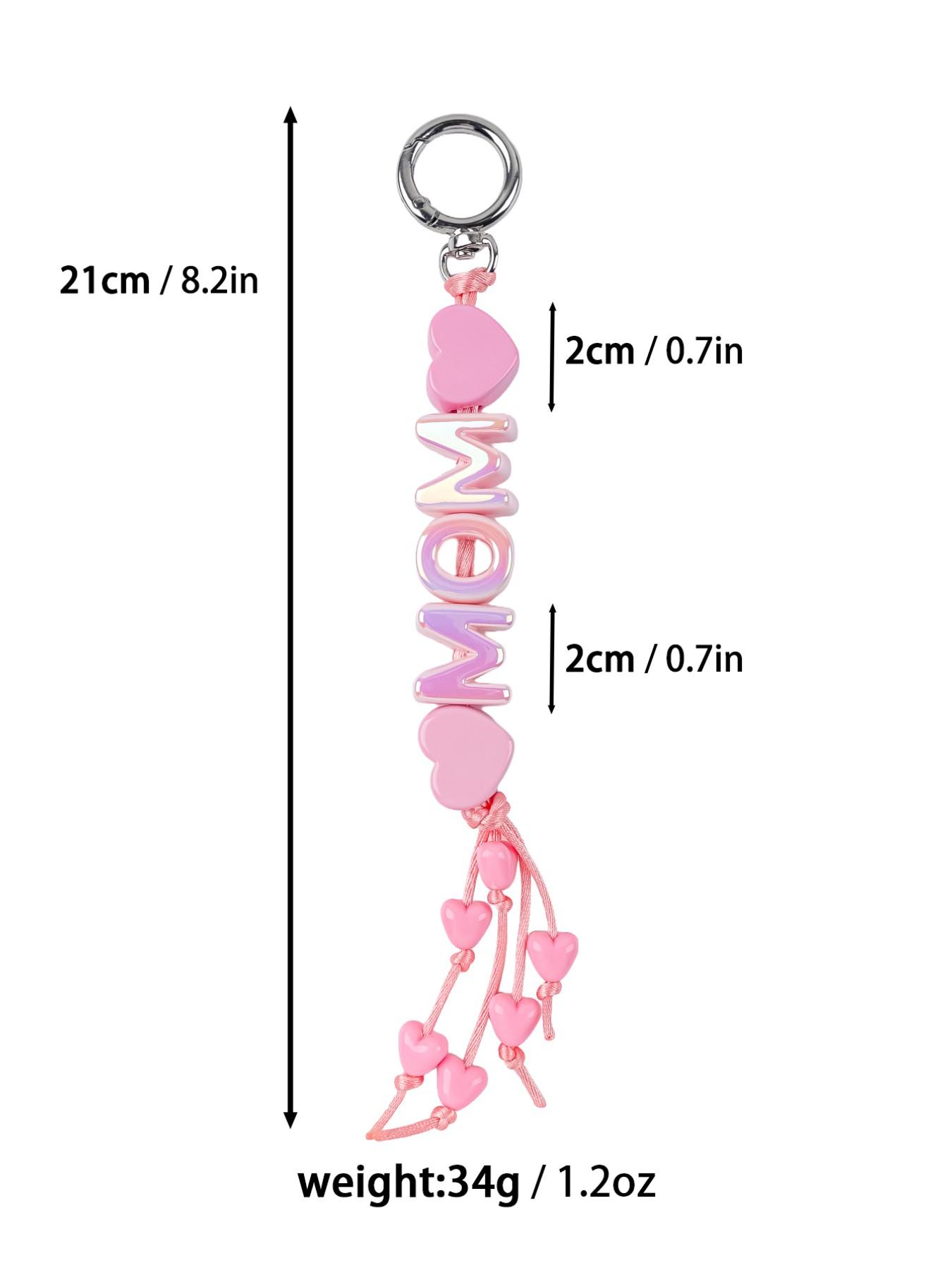Mom Keychain, Heart Beaded Keychain, Iridescent Letter Keychain, Macaron Color Bag Charm, Tassel Heart Strap, Mother's Day Gift, Cute Aesthetic Keychain
