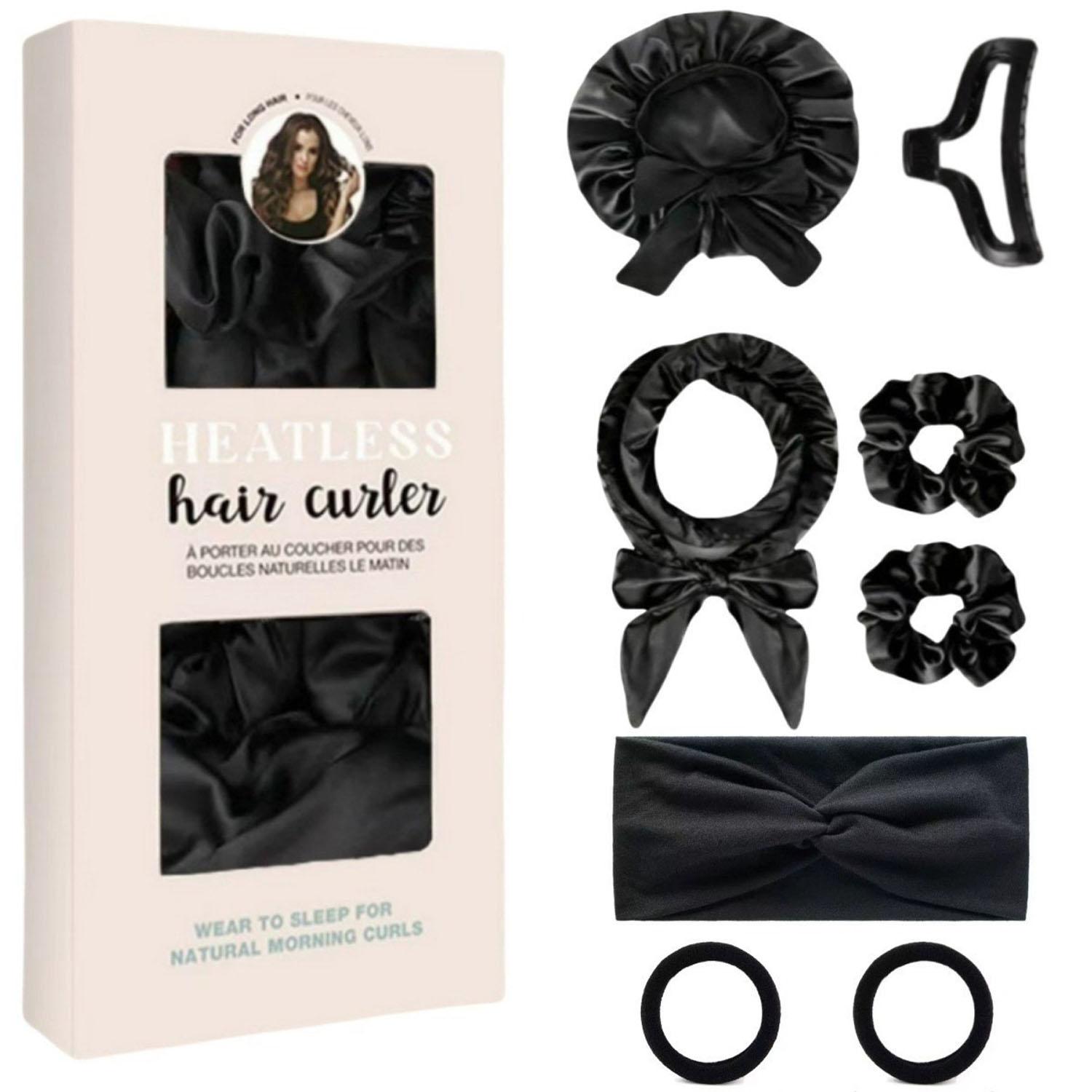 8Pcs Satin Heatless Curling Set, Luxury Overnight No-Heat Hair Curler Kit Heatless Hair Curlers with Satin Bonnet, Curling Headband, Scrunchies, Hair Clip & Hair Ties, Wake Up with Salon-Like Soft Curls, Smooth Waves & Frizz-Free Hair