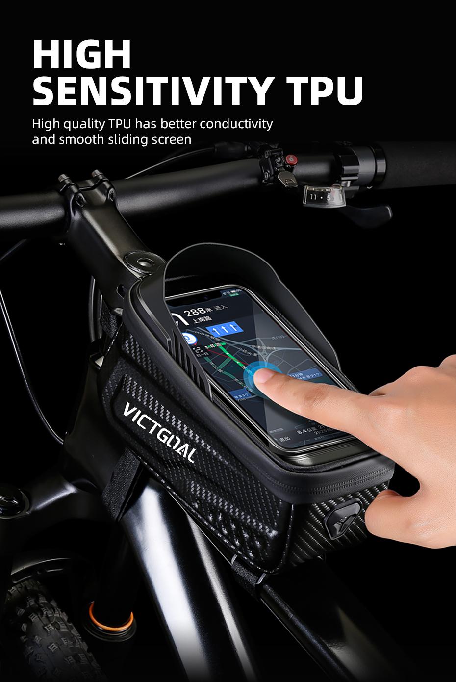 Bicycle Top Tube Frame Bag, Waterproof Bike Phone Holder 6.8″ Touchscreen Phone Storage Bag, Large Capacity Cycling Accessories for MTB Road Bike