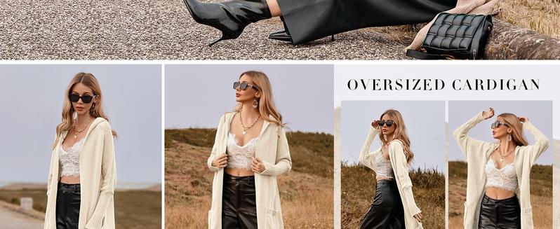 Saodimallsu Womens Long Cardigans Cable Knitted Open Front Oversized Hooded Outerwear Sweater Coat