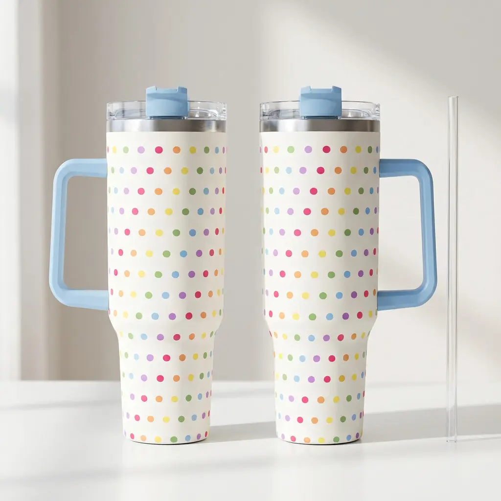 40oz Stainless Steel Portable Vacuum Insulated Pride Rainbow Printed Tumbler, Reusable Kitchenware Drinkware with Handle, Straw and Lid