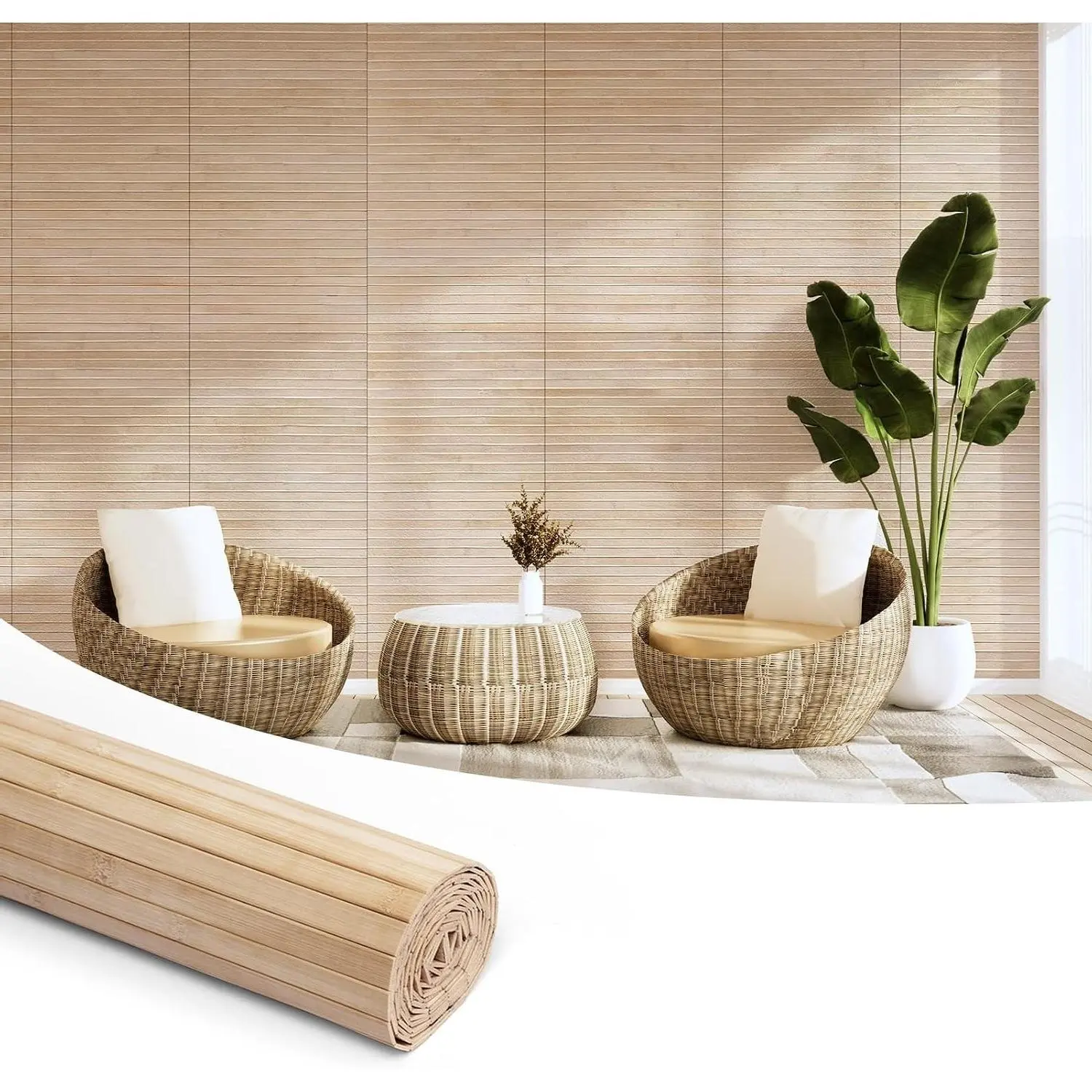 12" x 96" Carbonized Natural Bamboo Pole Wrap Wall Panel, 1-Pack - Waterproof, Wear-Resistant, No Emission, Renewable Raw Board, Freely Cuttable, Stylish Wall Decor for Bedroom & OfficeGift