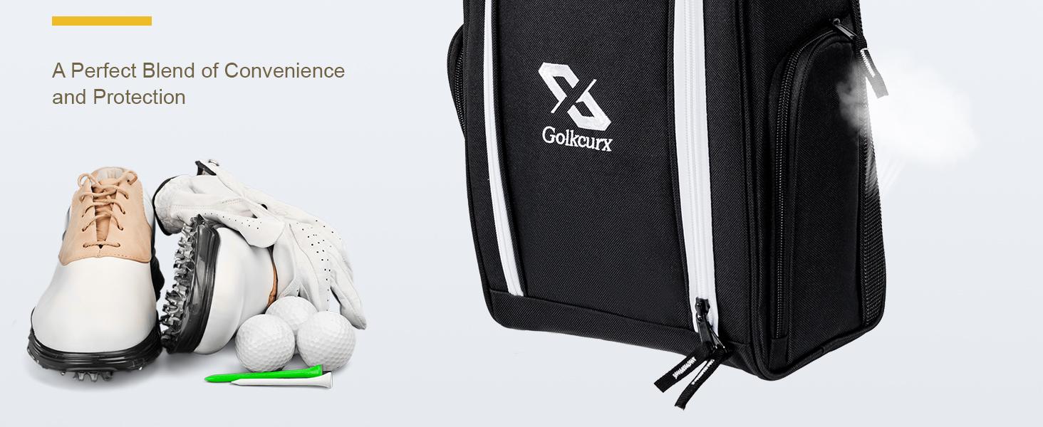 Golf Shoe Bag for Travel Zippered Sport Shoe Carrier Bags with Side Accessory Pockets for Socks, Tees, Golf Balls