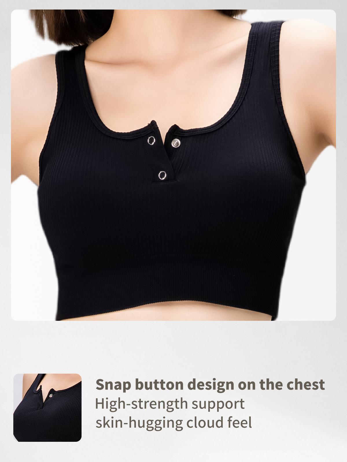 SUOVADUN WX005 Women's Seamless Button Front Closure Sports Bra Medium Impact Push Up Wirefree Yoga Bras Workout Gym Top Compression Padded Supportive Removable Cup Moisture Wicking Quick-Drying High Elasticity