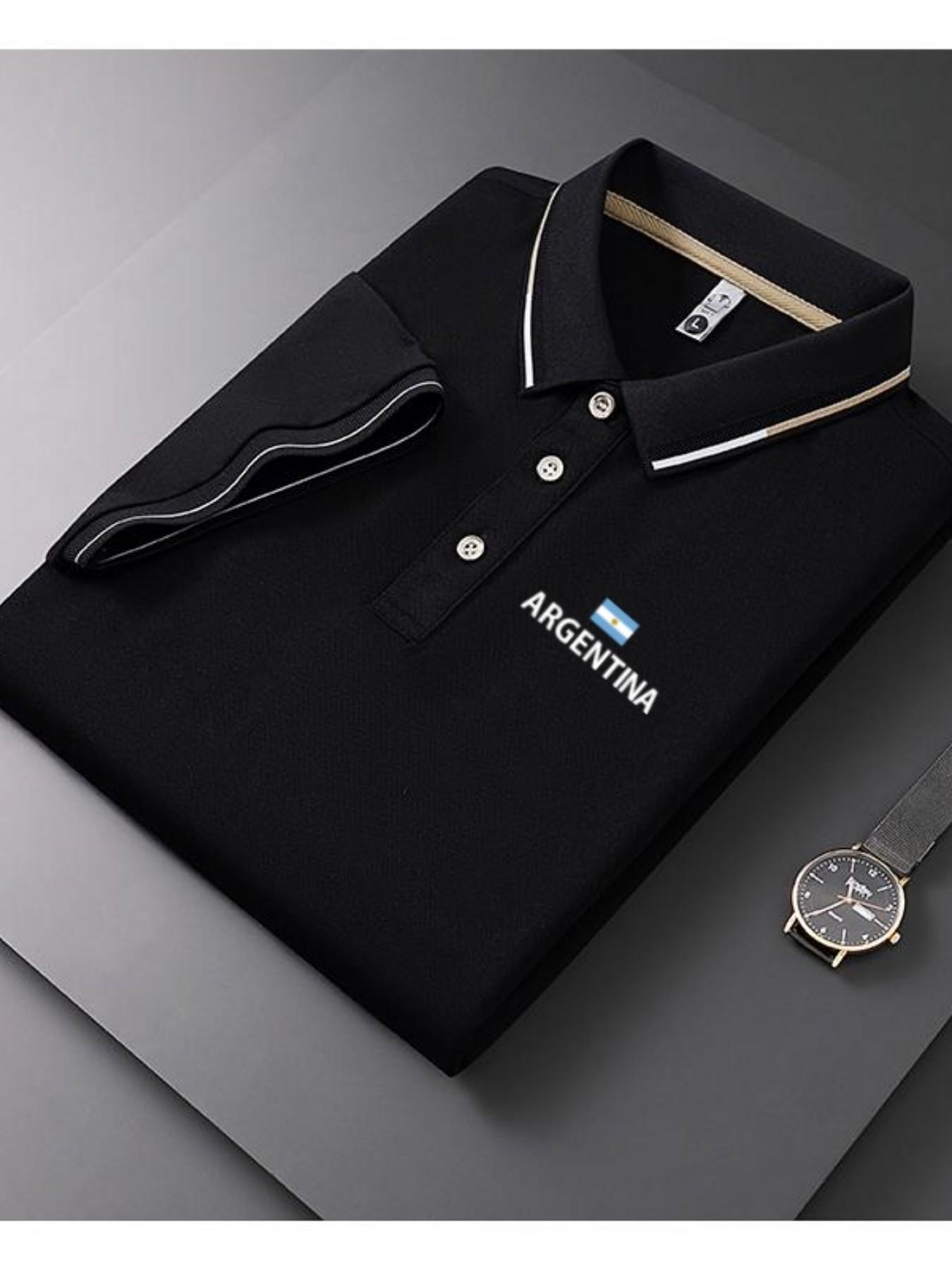 Men's Casual Summer Print T-Shirt, Argentine Flag Design, Geometric Pattern, Lightweight Breathable, Short Sleeve Polo Shirt