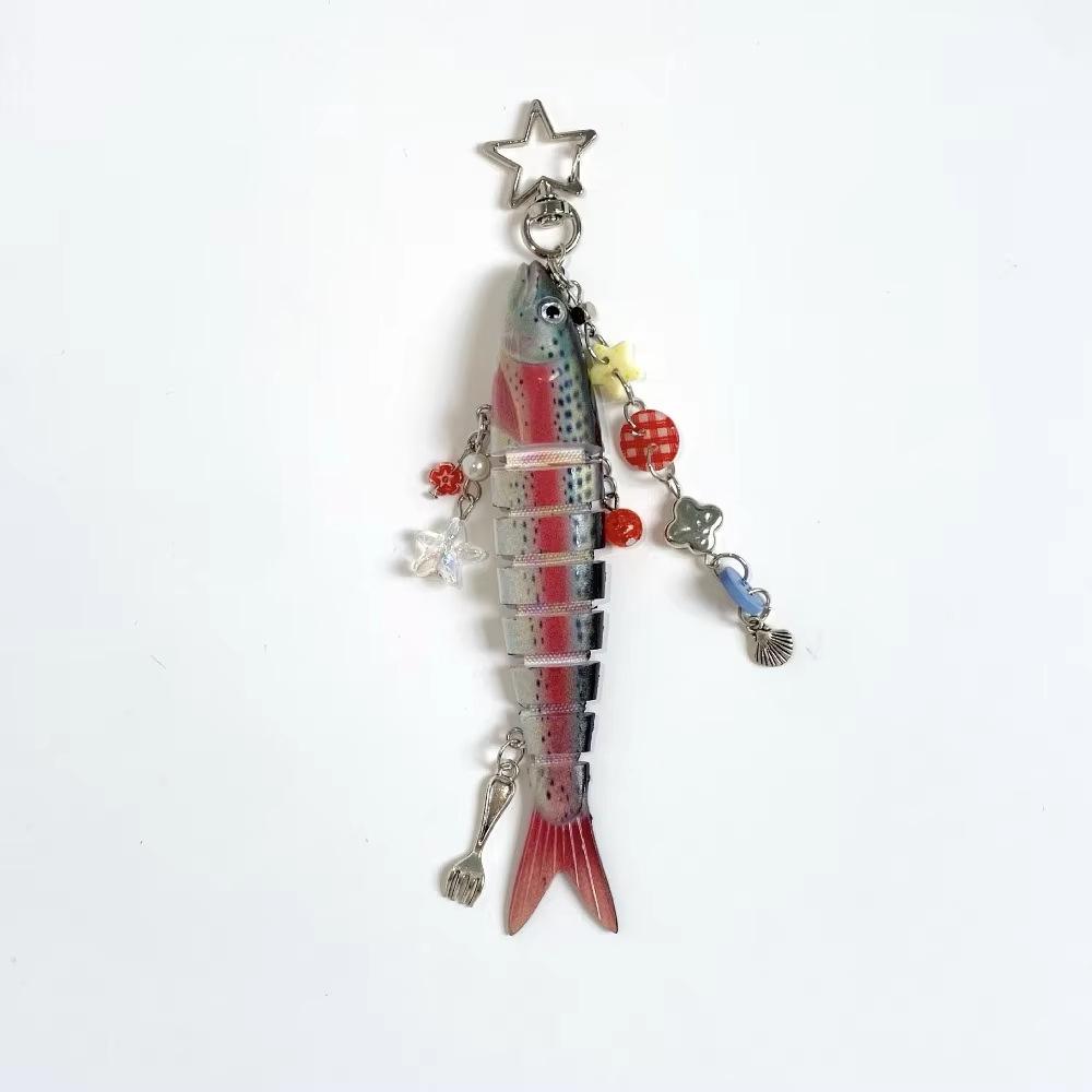 2026 Novelty Fish Model Keychain, Fishing Lovers Creative Bait Keychain, Jointed Design Fish Keyring with Beaded Charm, Realistic Lure Keychain Bag Backpack Charm,Good Luck Aesthetic Fish Bag Pendant Trinket, Kawaii Keychain Style