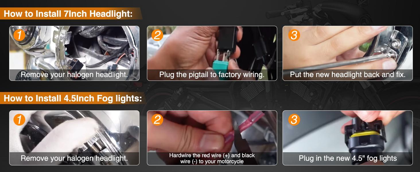 Nilight Motorcycle LED Headlamp Kit - 7in Front Lights, 4.5in Chrome Waterproof Durable Fog Lights, Cooling LED Upgrade & Replacement for Motorcycles, Led Lights, 4.5 Inch Fog Light Nilight Motorcycle LED Headlamp Kit - 7in Front Lights, 4.5in Chrome Waterproof Durable Fog Lights, Cooling LED Upgrade & Replacement for Motorcycles, Led Lights, 4.5 Inch Fog Light