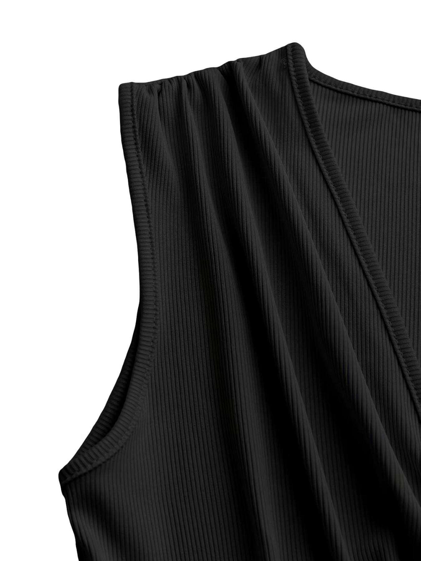 Women's Plain Ruched Deep V Neck Wide Leg Jumpsuit, Sleeveless Ribbed Jumpsuit for Daily Wear, Ladies Clothes for All Seasons, Casual Basic Jumpsuit, Casual Jumpsuits