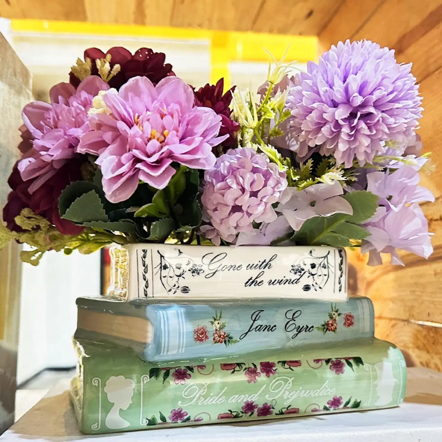 Book Planter, Bookshelf Decor Cute  Pots, Ceramic Planters with Drainage Hole, Books Shaped Flower Vases for Book Lovers Gifts, for Bedrooms, Living Rooms, Offices, Kitchens