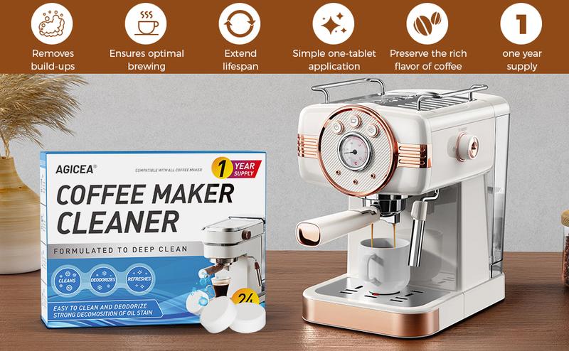 AGICEA Coffee Machine Cleaner Descaler Tablets - 24 Pack, Deep Cleaning and Descaling for All Coffee Makers , Coffee Maker Pot Descaling & Cleaning Tabs, Descale Drip Coffe And Espresso Machines