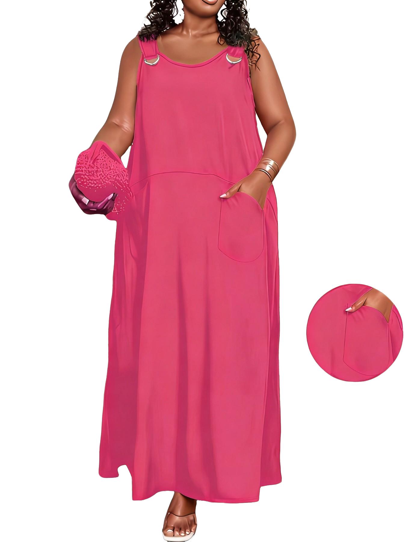 Plus Size Women's Casual Dress Style Loose Solid Color Dress, Summer New Arrival, Womenswear, Comfortable Fashion Everyday Daily Wear, Stylish and Comfy Dress