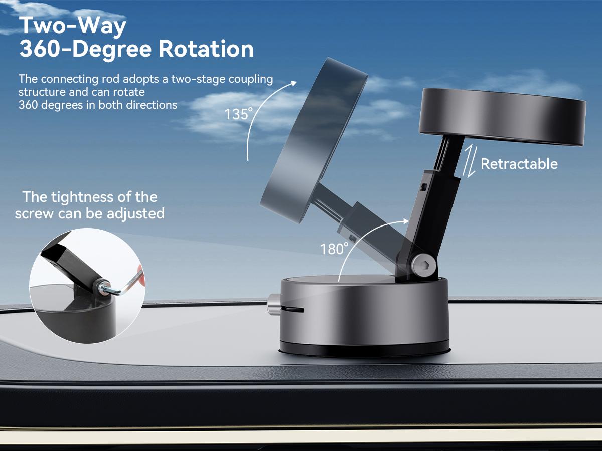 Upgraded Vacuum Magnetic Suction Phone Mount, Magnetic Car Phone Holder, ideal for Car/Gym/Mirror/Shower/Smooth Surface, 360° Adjustable