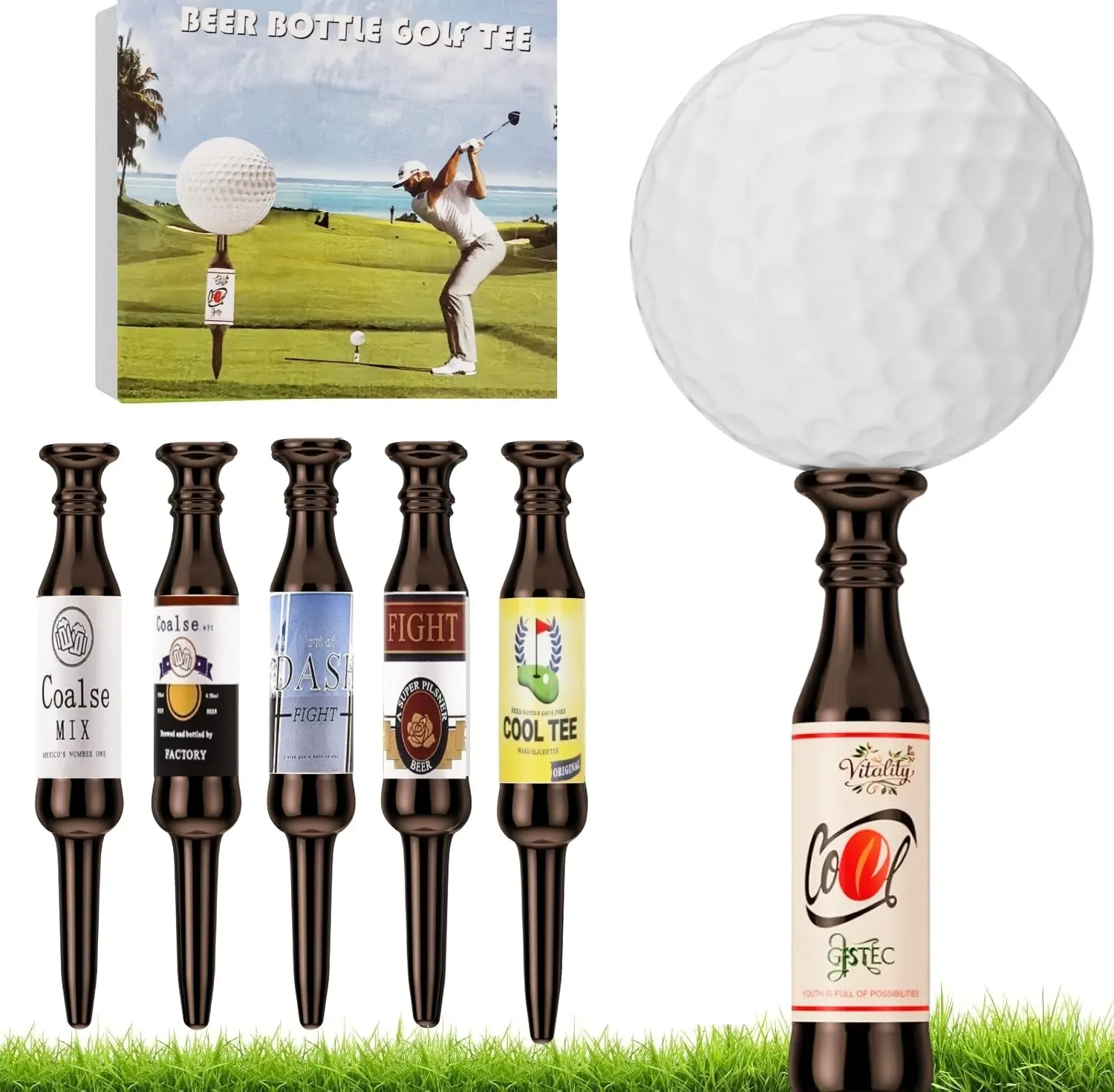 6-Pack Beer Bottle Golf Tees, Plastic Golf Tee, Funny Golf Gifts for Men, Women, Father