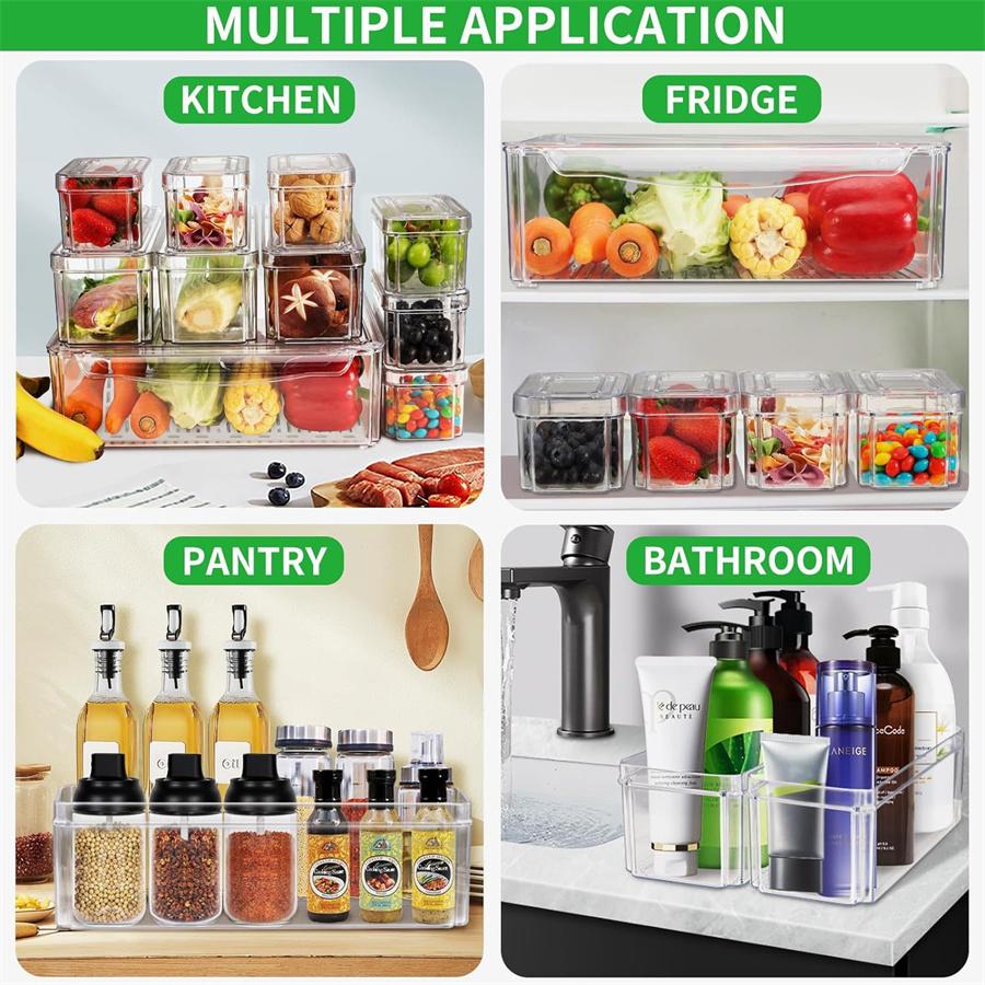 ✨Clear Storage Boxes, Kitchen & Fridge Organizing Must - haves✨ Tired of a messy kitchen/fridge? These stackable clear boxes maximize space, smooth edges. BPA - free, freezer Fridge Storage Organizer