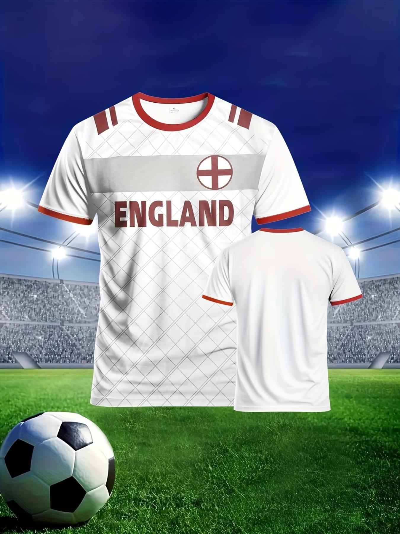 Men's England Flag Football T-Shirt, Breathable Moisture-Wicking Short Sleeve, All over Print, Sporty Fitted Style, Summer Outdoor Wear