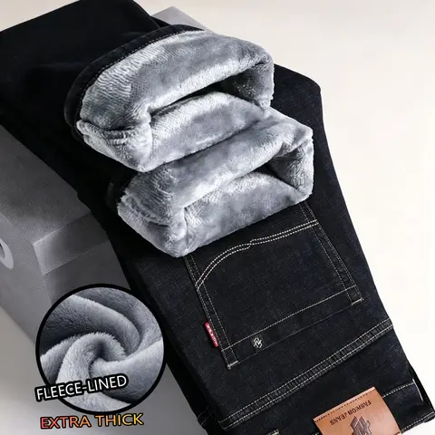 Thickened Winter Fall Fleece Jeans, Slim Fit Straight Leg Long Pants, New High Waist Casual Stretch Men's Trouser Pants, Warm and Comfortable