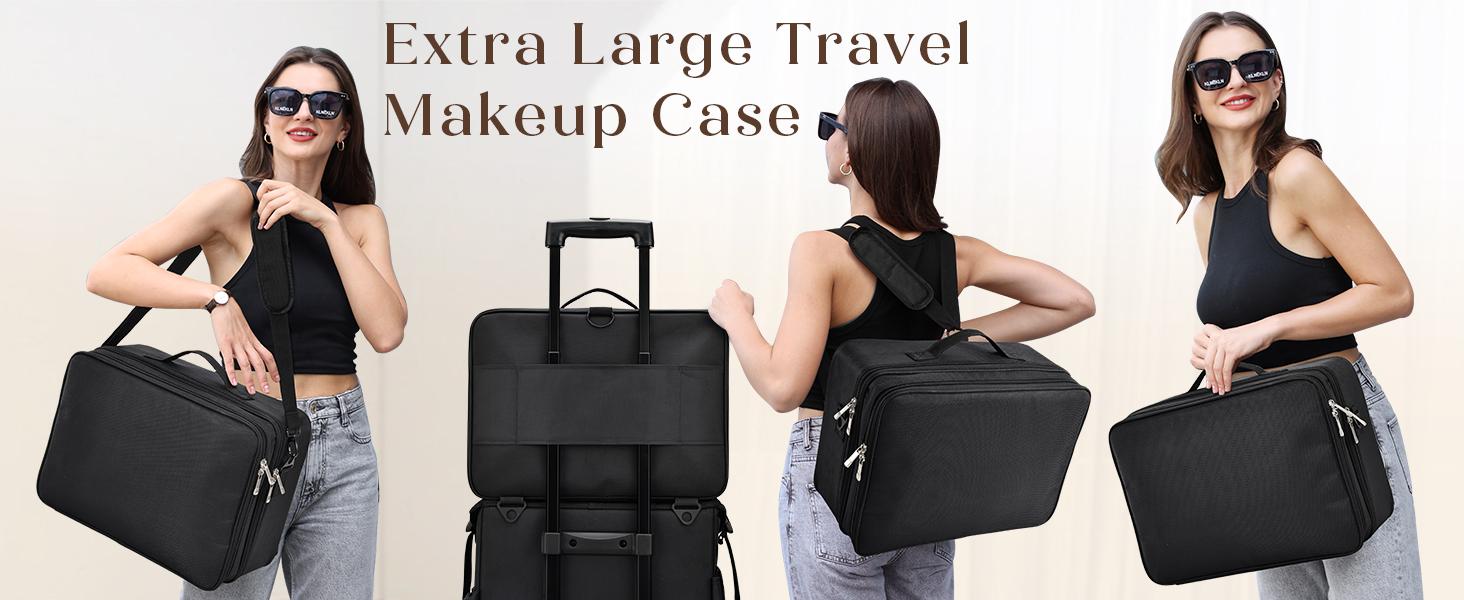 Joligrace Extra Large Makeup Case with Mirror 3 Layers Makeup Train Case Professional Makeup Organizer Box for MUA Travel Nail Cases Bag with Adjustable Dividers Shoulder Strap Trolley Sleeve
