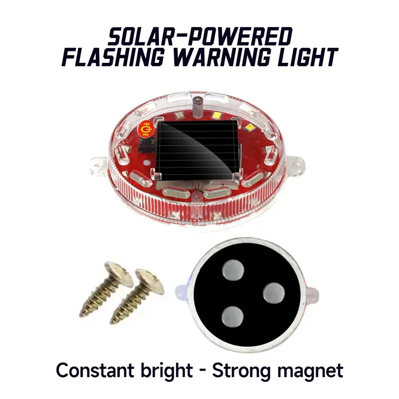 Solar-Powered Strobe Warning Light | Touch Control, Auto Light-Sensing, Strong Magnetic Mount, IP68 Waterproof, Multi-Color Flashing Safety Beacon for Vehicles