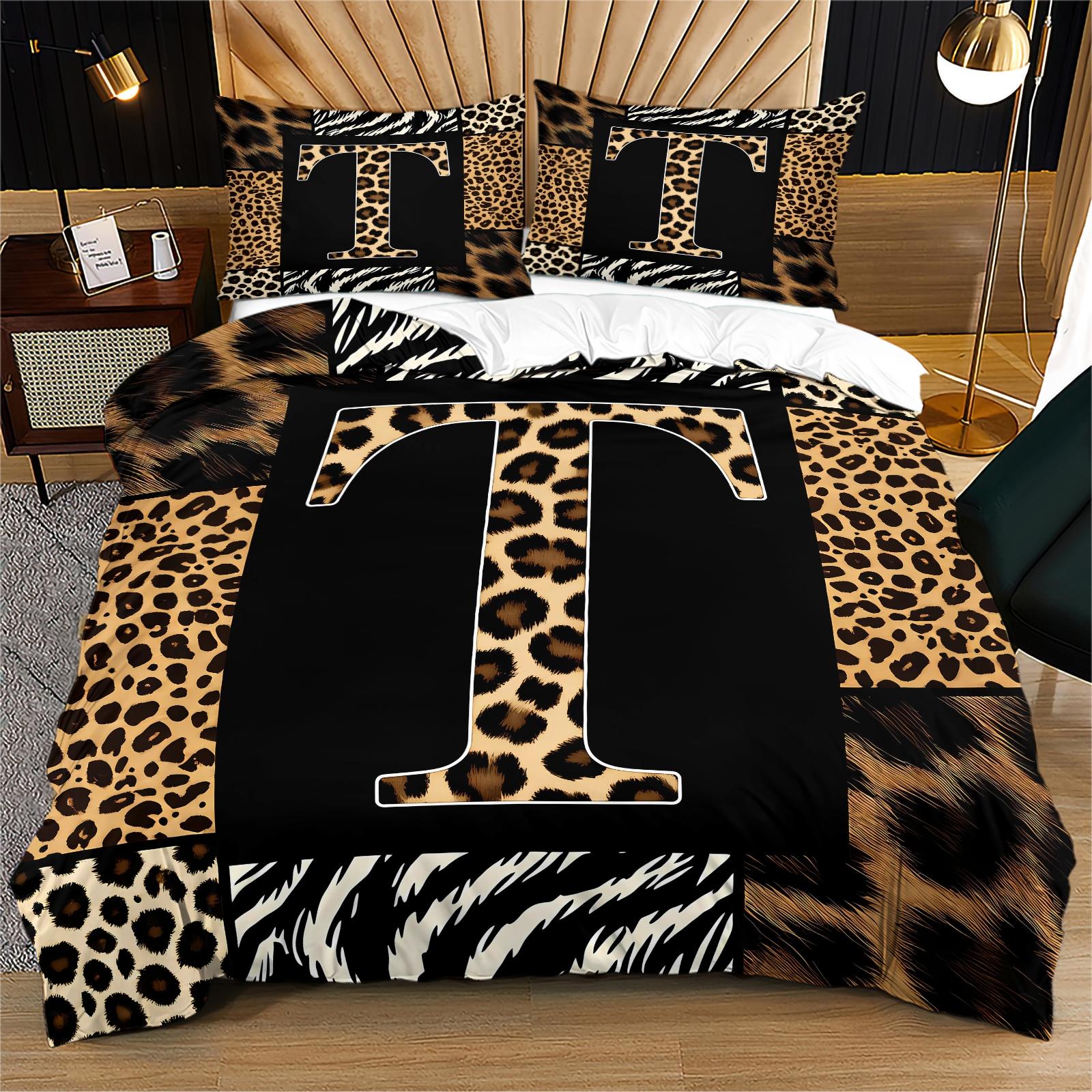 2/3 Pcs Boho Animal Print Letter Duvet Cover Set, Personalized Home Decor for Bedroom, Hotel & Dorm, Zipper Closure & Easy to Remove, Ideal for Housewarming, Christmas & Birthday Gifts, No Filling Included