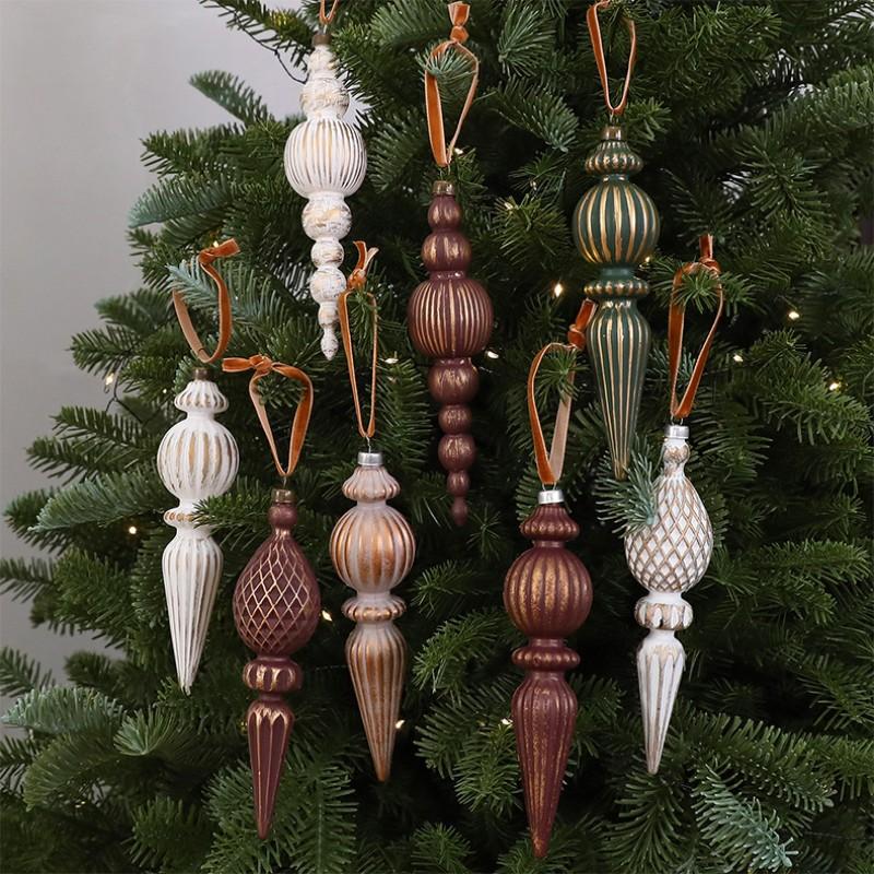 Vintage Conical Christmas Ball Ornament, Decorative Ornaments, Plastic Electroplated Holiday Decor, Durable with Hanging Rope, 9pcs for Tree, Wreath, Fireplace, Party