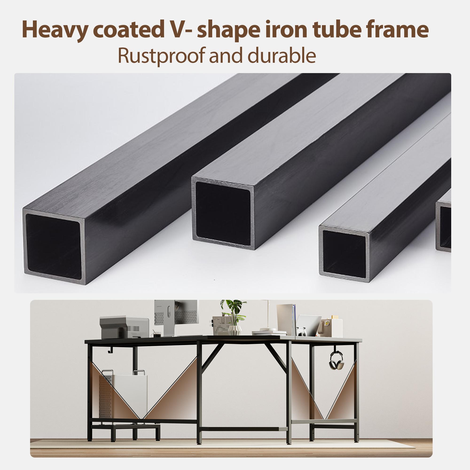 66.93 Inch L Shaped Desk for Home Office, Computer Desk, Corner Desk for Workstations, Gaming Table with Computer Tower Shelf and Hooks,Black