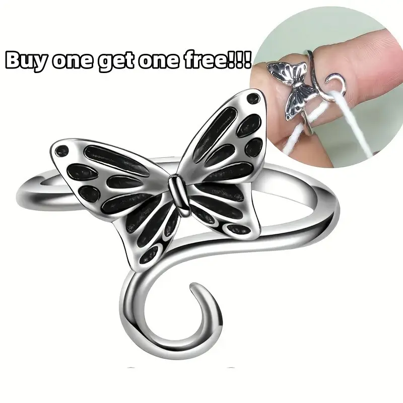 Buy One Get One Free! Adjustable Butterfly Crochet Ring, Metal Needle Threader, Ideal Knitting Accessory, Perfect Gift for Crafters Thanksgiving