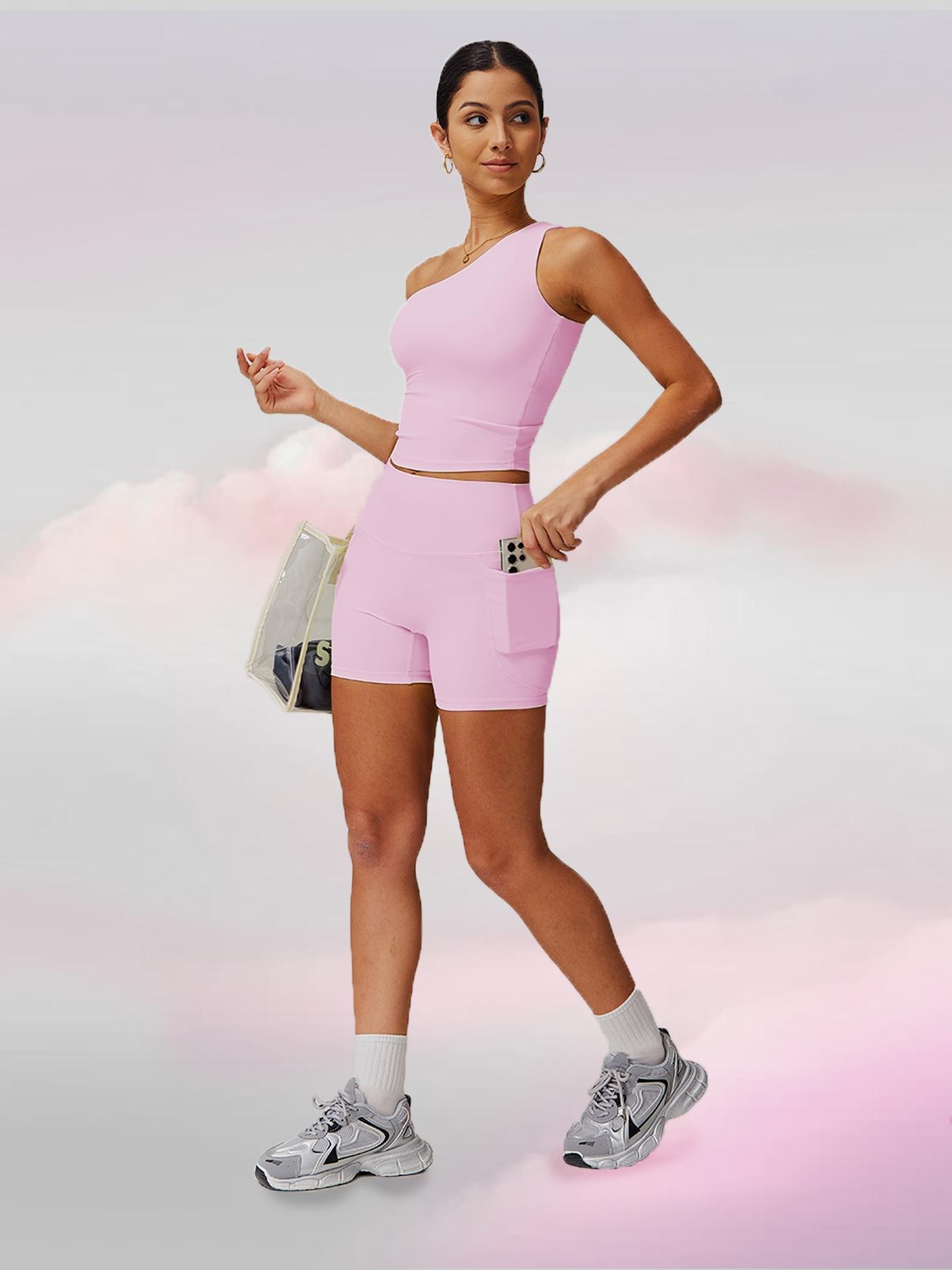 Women's Solid  Crop Top & High Waist Skinny Shorts Tracksuit Set, Casual Comfy Breathable Sportswear Set for Yoga Gym Workout Running, Ladies Sportswear for All Seasons Workout Running Clothes