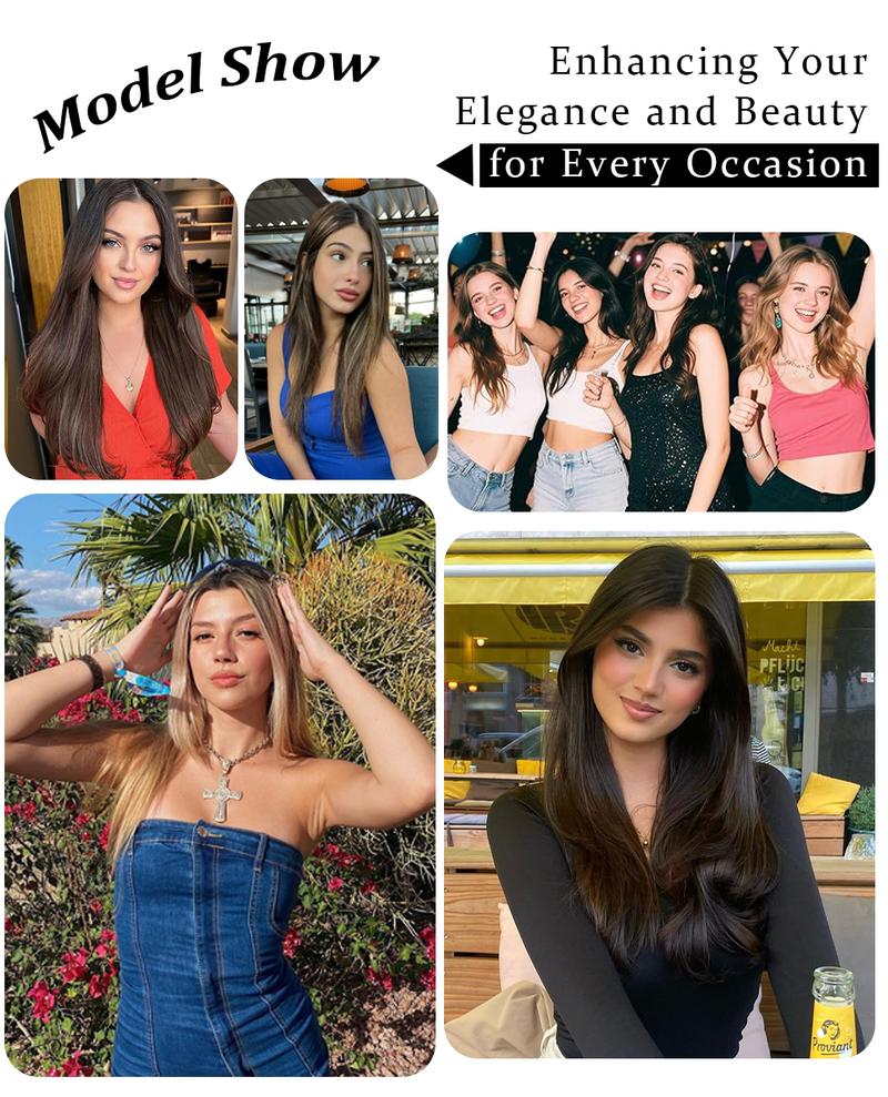 ONLYCUTE Hair Topper 22 inch Slightly Layered Synthetic Extensions No Wig Cap Required Large Piece Natural Invisible Add Volume Length for Women