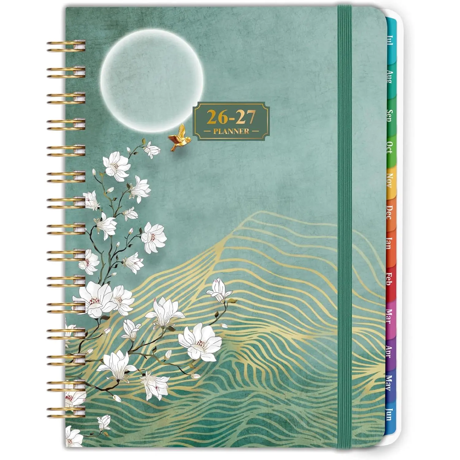 2026-2027 Weekly Monthly Organizer Planner (Jul 2026-Jun 2027) - Hardcover, Wire-Bound Paper Pages, Colorful Tabs, Pocket, Holiday Marks, Monthly Ref., Unruled Blocks, 6.4"x8.5", Green