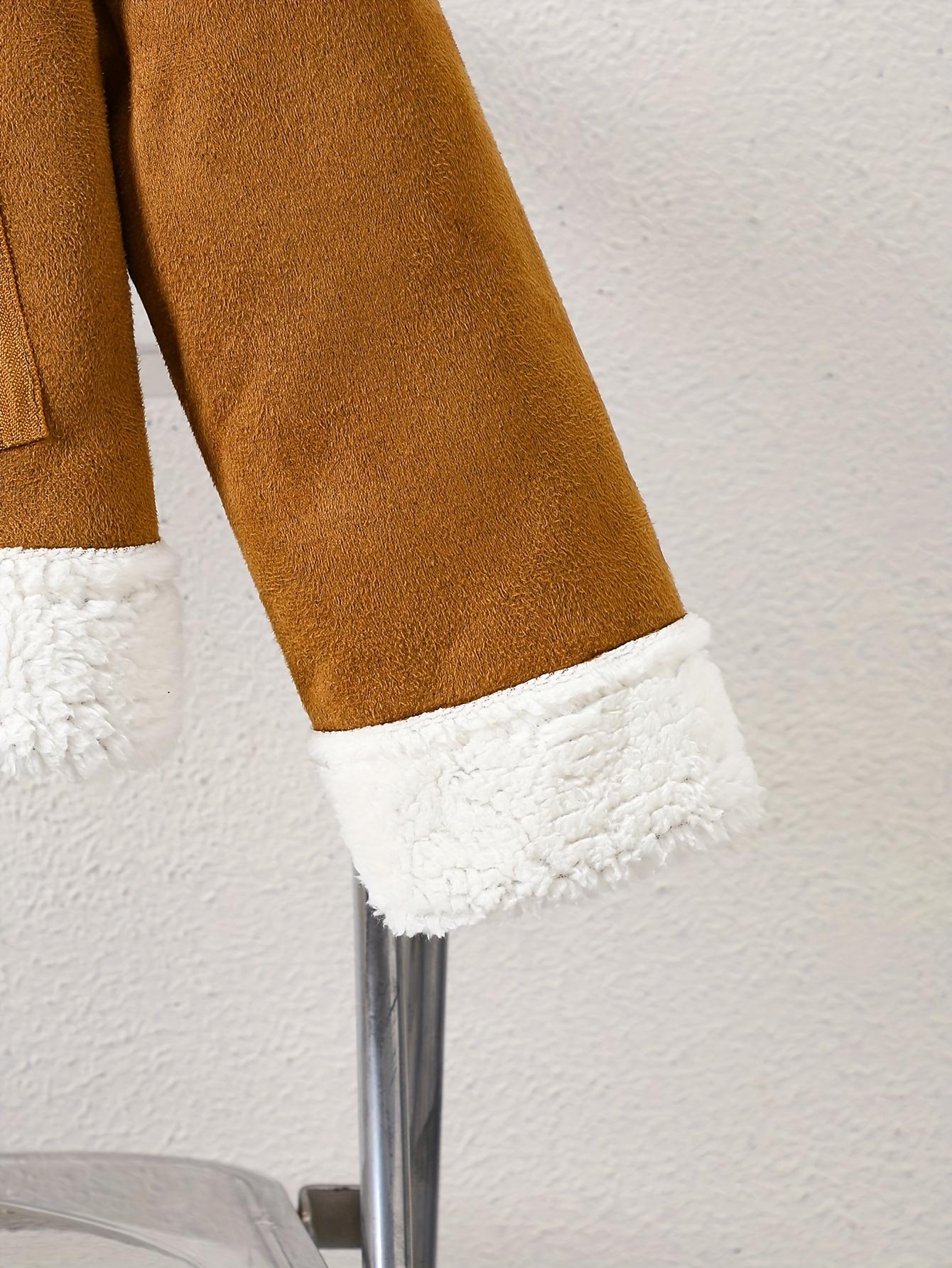 [Winter Jacket Brown] Mystic Girls' Winter Jacket - Thickened Faux Fur-Lined Zipper Coat with Full-Zip Closure, Brown & Lapel Collar, Full-Zip Front, Winter Jacket For Girls, Winter Clothes For Girls