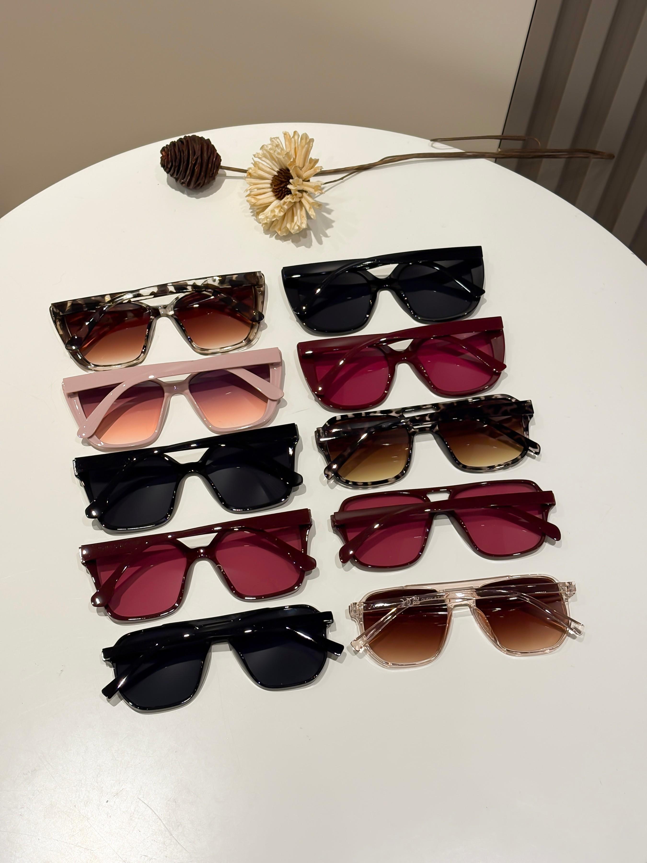 10 Pairs Classic Women's Large Frame Sunglasses, Retro Style, Perfect for Music Festivals and Parties, Fashionable Accessory