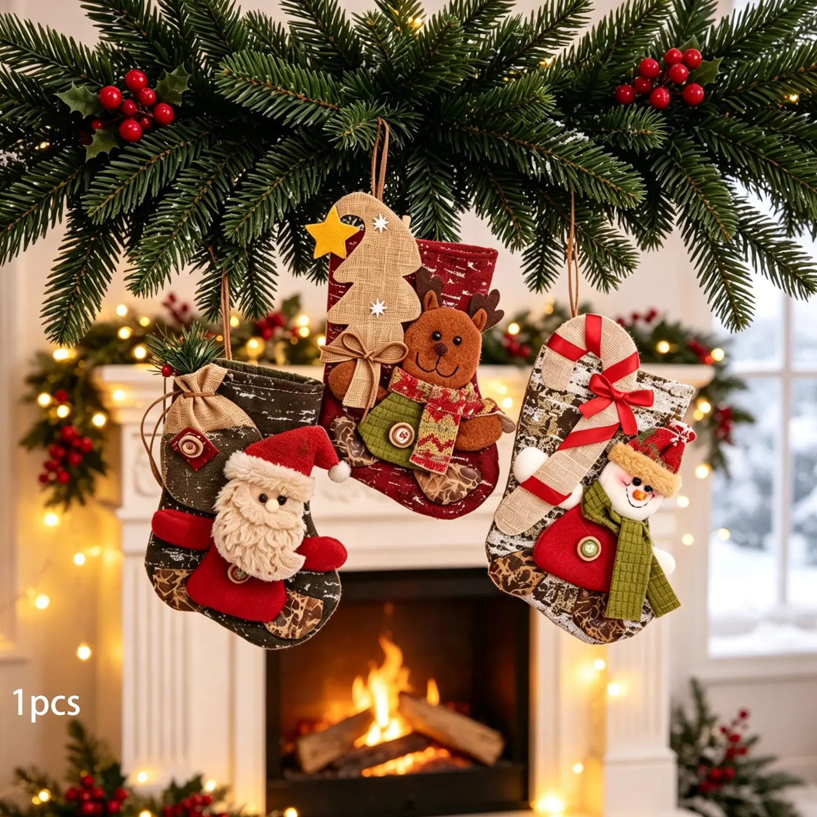 Small Christmas Stocking Holder, Santa Claus Reindeer Snowman Decorations, Holiday Gifts for Home Office Garden, Perfect Gift for Family Friends