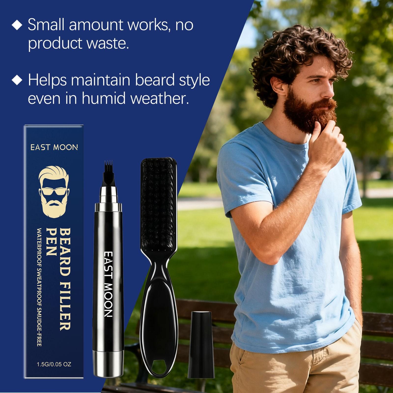 Men's Waterproof Carbon Powder Beard Contouring Pen (1 Set), Natural Black, Sweat-Proof, Outline The Contour, Perfect for Father's Day Gift