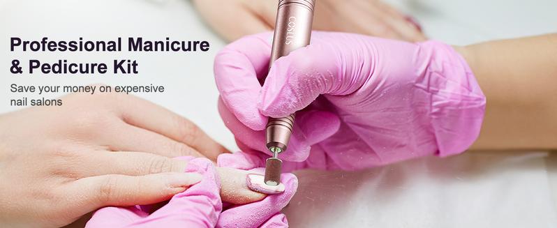 COSLUS C20 Professional Electric Nail File: Manicure and pedicure tool kit, ideal for acrylic, gel, and powder nails, with polishing and filing attachments,  Portable, cordless machine for use in beauty salons or at home. Cutics