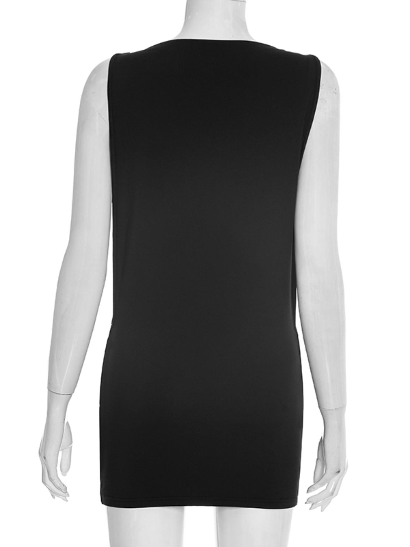 Summer New Women's Plain Round Neck Sleeveless Hollow Out Dress, Slim Fit Street Style Casual Wear, Simple Design, Short Length Summer New Women's Plain Round Neck Sleeveless Hollow Out Dress, Slim Fit Street Style Casual Wear, Simple Design, Short Length