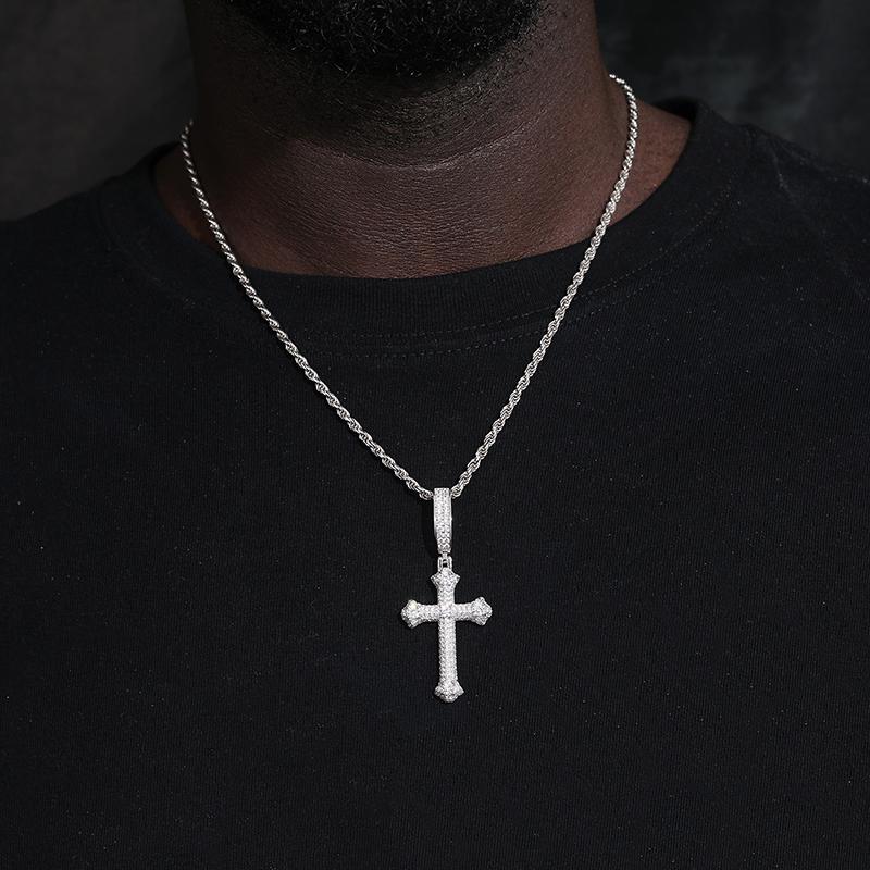【#P439】 Exquisite Cross S925 Synthetic Moissanite Ice Pendant Necklace Hip Hop Men's Necklace Sterling Silver Shiny Micro-Inlay Sparkling Wedding Party Gift Halloween