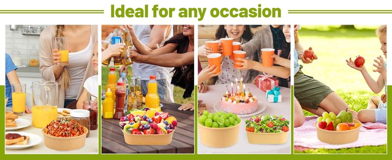 17oz/500ML Disposable Paper Bowls with Lids, Disposable Tableware, 25/50/100 Pieces Set, Party Supplies Bulk Supply, Suitable for Cold & Hot Food/soup