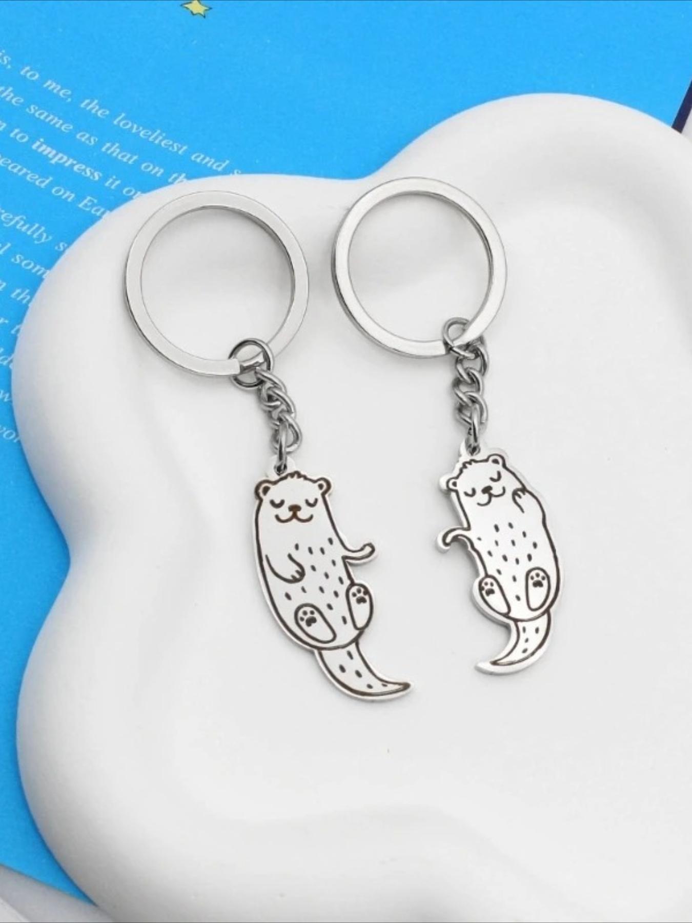 2 Piece Set Cute Otter Animal Keychain Gift Set, Surprise Gift for Couples and Friends, Cartoon Style Casual Jewelry