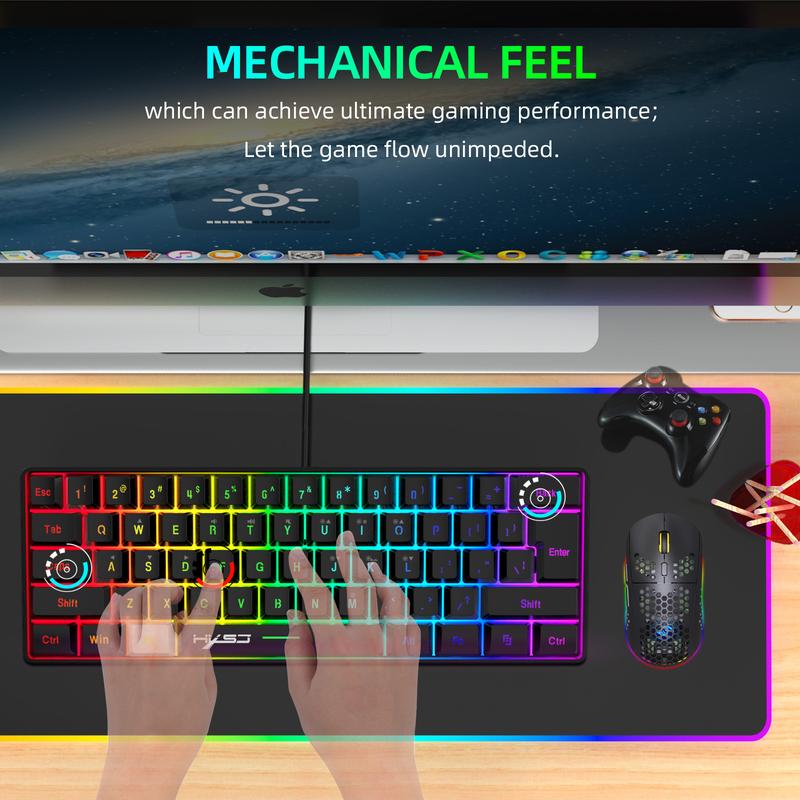 Gaming Keyboard & Mouse Combo - 61 Keys, Compact RGB Wired Keyboard Mouse, Ergonomic Design RGB Backlight Keyboard for PS4, Xbox, PC, Laptop, Mac, Mini, Keyboard