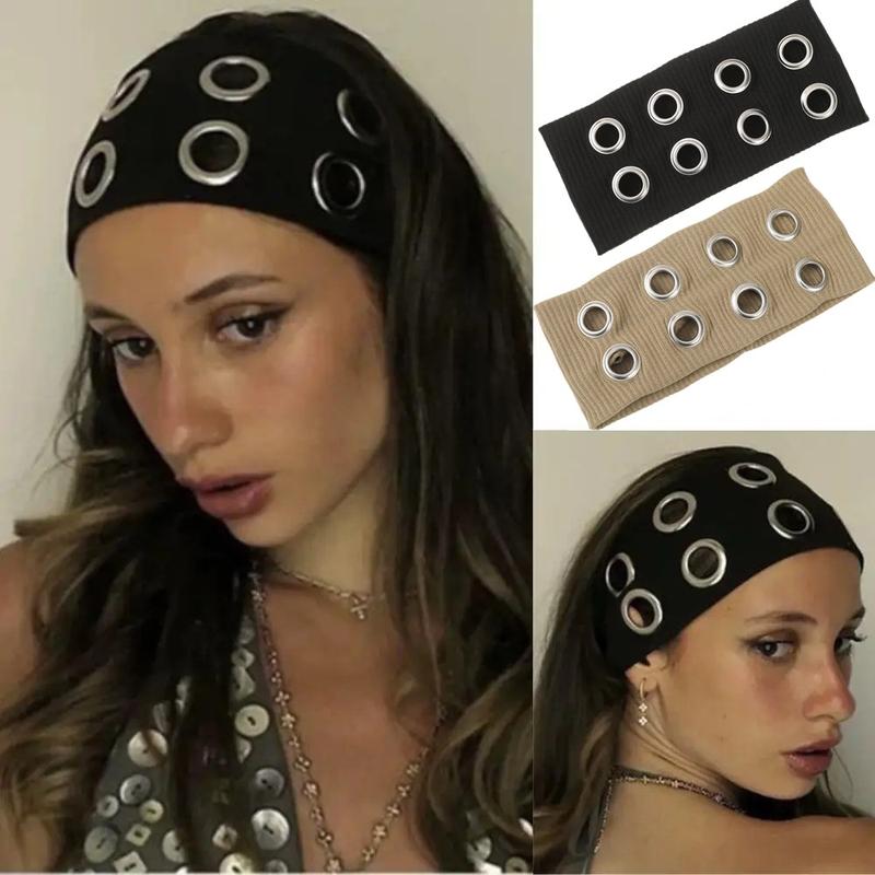 AWAYTR Buy One Get One Free Y2K Punk Girl Punk Grunge Hollowed Out Eyelets Elastic Wide Headband Fashion Rock Gothic Sports Headbands Hair Accessories AWAYTR Buy One Get One Free Y2K Punk Girl Punk Grunge Hollowed Out Eyelets Elastic Wide Headband Fashion Rock Gothic Sports Headbands Hair Accessories