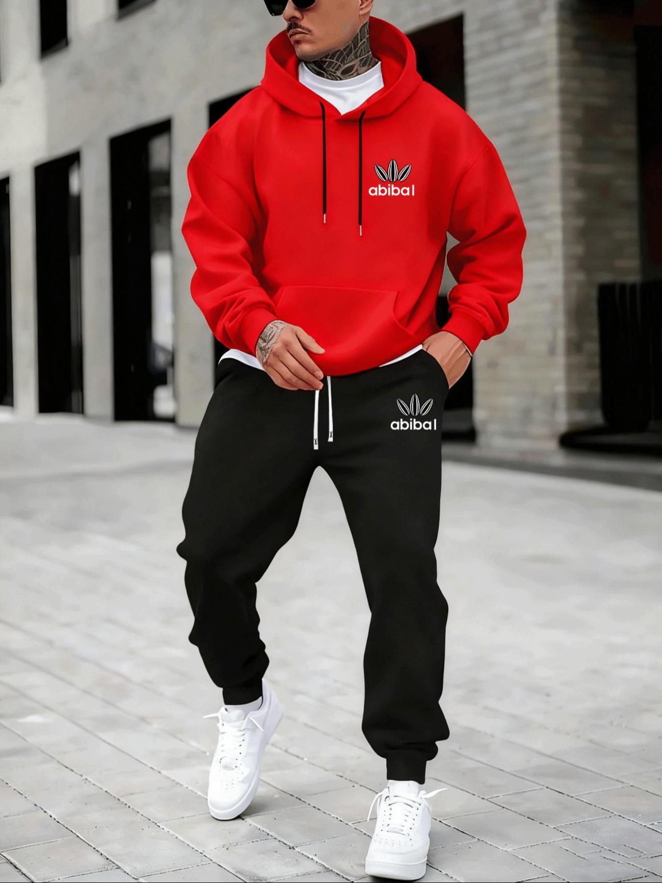 Hypemode Plus Size Set, Letter Print Geometric Long Sleeve Hoodie & Jogger Pants, Casual Style, Comfortable Fit, Cozy Set, Daily Wear, Fall & Winter Fashion