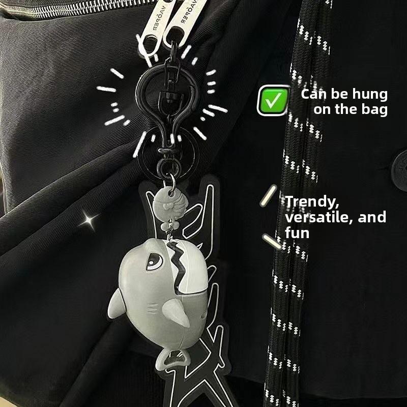 Pull String Shark Keychain, Creative Stress Relief Small Shark Pendant, Pull Rope Keyring, Fun and Unique Accessory