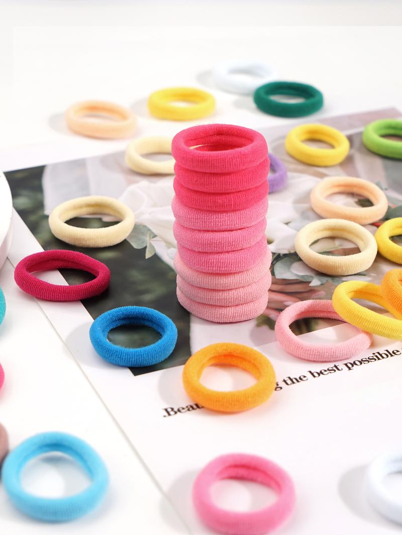 100pcs Mixed Color Kids Cute Simple Style Plain Color Hair Tie, Casual Trendy Elastic Hair Ties, Hair Accessories for Daily Use for Kids, Elastic Hair Accessory