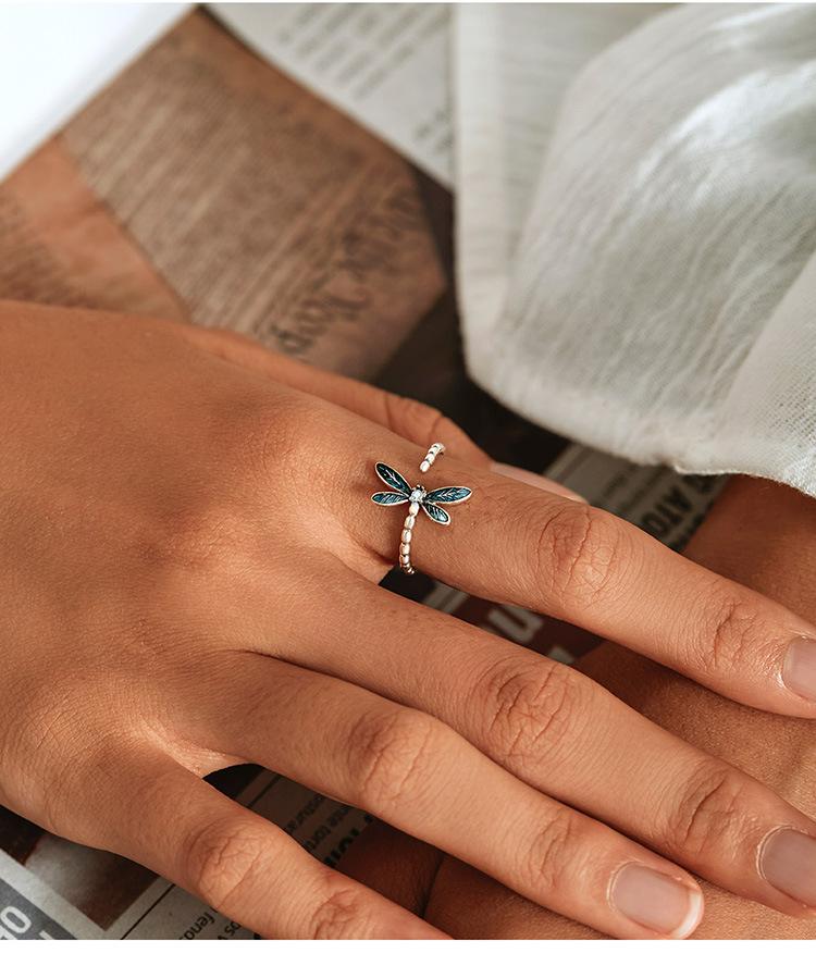 EAMTIA 925 Sterling Silver Dragonfly Cubic Zirconia Ring Opening Dainty Jewelry Gifts for Women Mother's Day/Birthday/Anniversary Day/Valentine’s Day