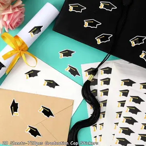 20 Sheets Black Gold Graduation Cap Stickers, Waterproof Self-Adhesive Stickers for Graduation Hats and Envelopes, Ideal for Water Bottle and Graduation Photo Decor, Suitable for Graduation Party Gift Decor