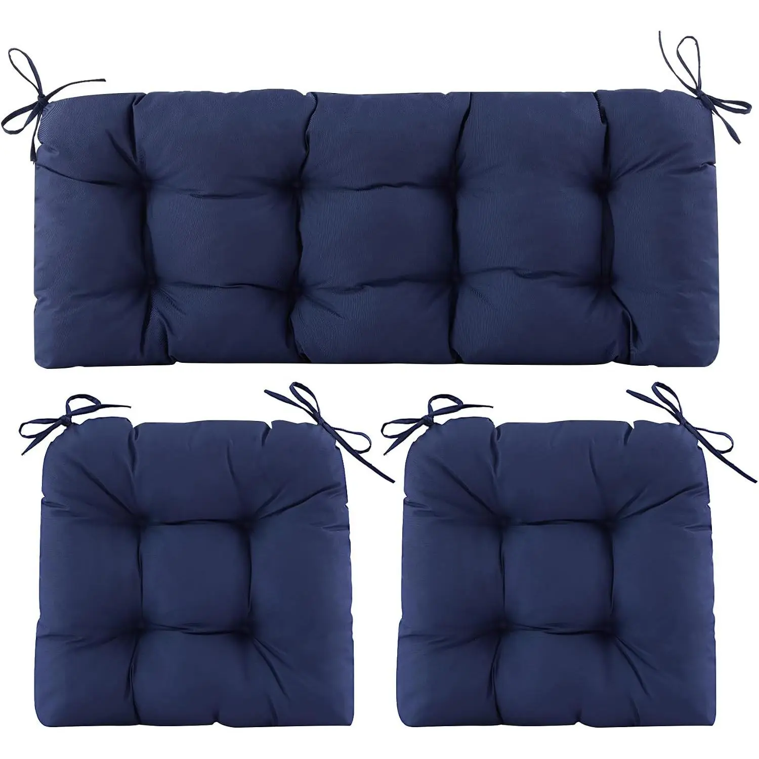 Wicker Chair Cushions of 3 Pieces, Waterproof Cushions for Patio Furniture, Tufted Wicker Outdoor Furniture Cushions, 1 Patio Loveseat Cushion and 2 U-Shaped Cushions, 44"x19"x5", Navy Blue