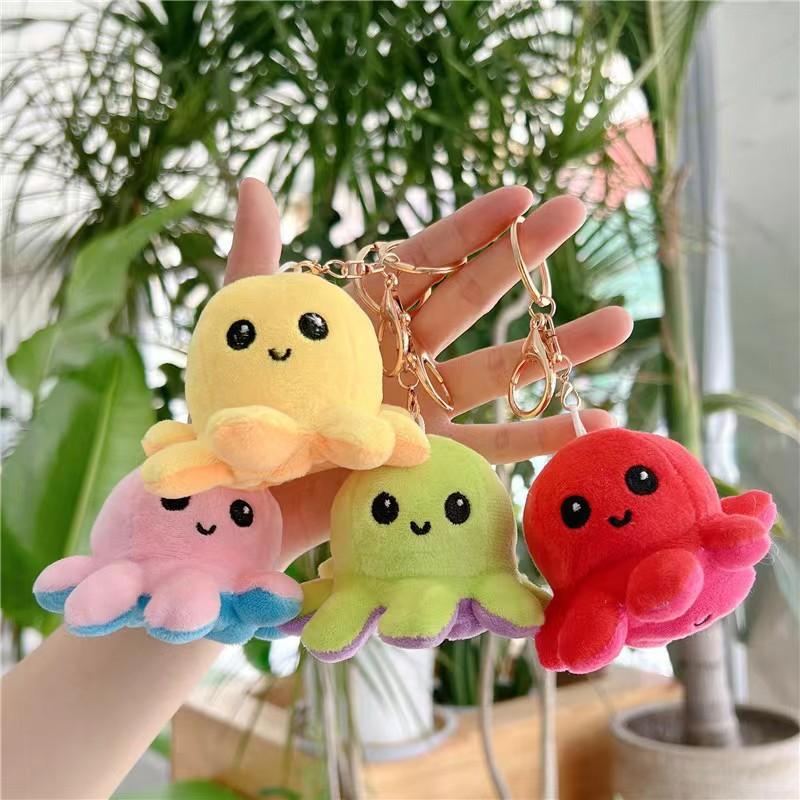 Reversible Octopus Plush Keychain Flip Octopus Doll Soft Stuffed Pendant Cute Double Sided Flip Octopus Key Ring Toy Gift