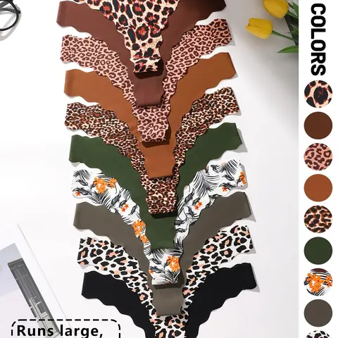 【Black Friday】Women's Seamless Sexy Thong Underwear, Wave Edge Design, Multiple Prints and Solid Colors, All Season Daily Wear, Pack of 3/5/6/7/10/12