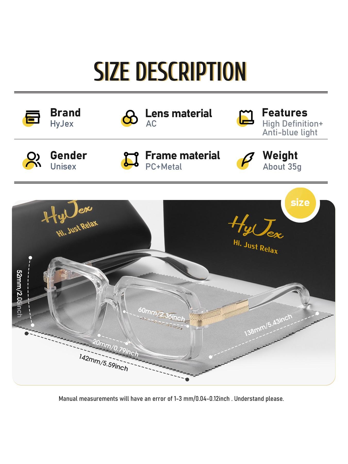 HYJEX 1 Piece Unisex Lightweight Design Full Frame Anti Blue Light Plano Glasses Suitable For All Face Shapes Square Frame Plano Glasses