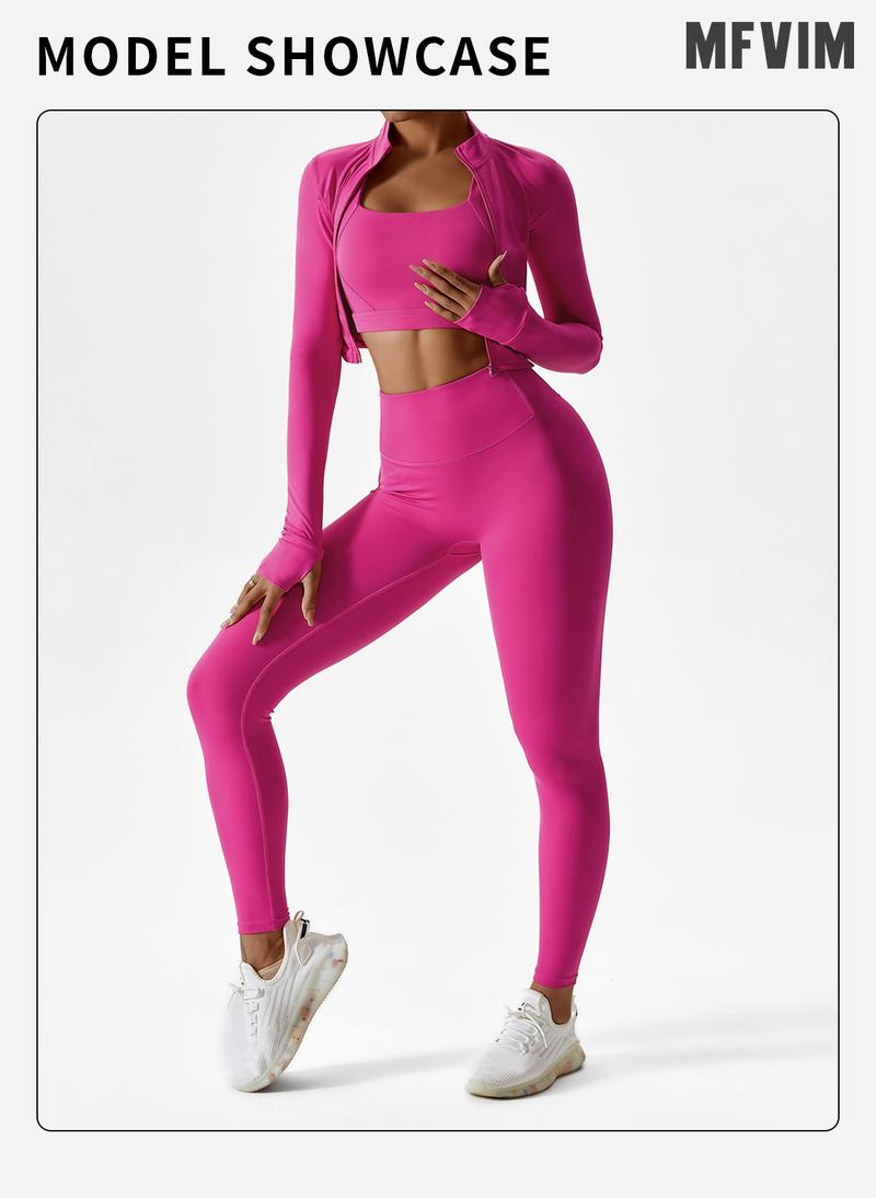 MFVIM Women's Solid Criss Cross Crop Tank Top High Waist Leggings & Zip Up Crop Jacket Tracksuits Set for Yoga Gym Workout Running Athletic Wear Comfortable Outfits with Skin-Friendly Fabric and Non-Slip Thumbtacks Sports Outwear Sleeveless Sweatsuits